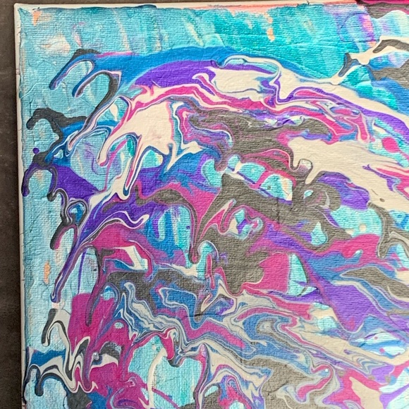 Acrylic Metallic Art - 10” x 10” wrapped canvas with Iridescent Blue Background - Picture 3 of 5